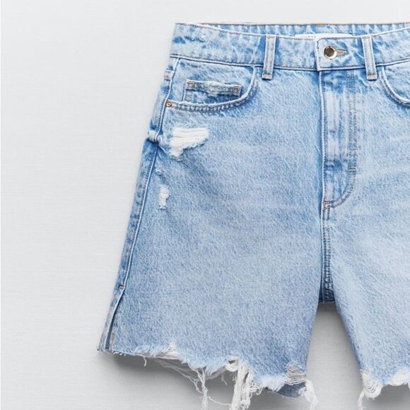 Zara RIPPED HIGH RISE DENIM SHORTS - Picture 4 of 5